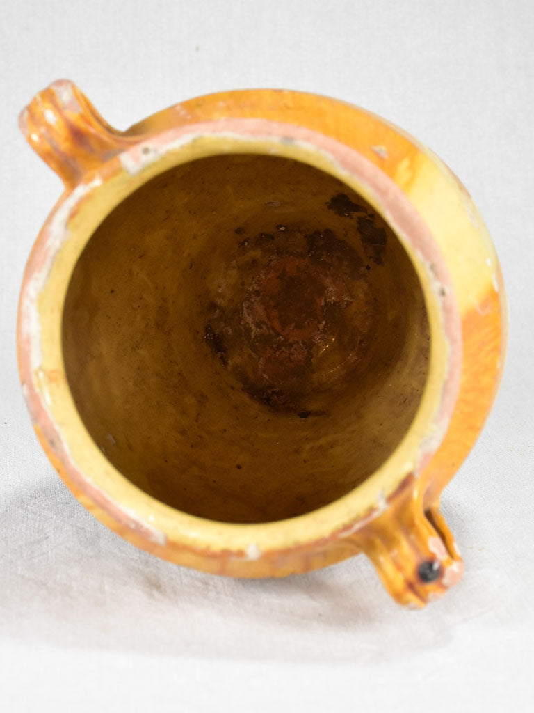 Antique French confit pot with yellow glaze 11"