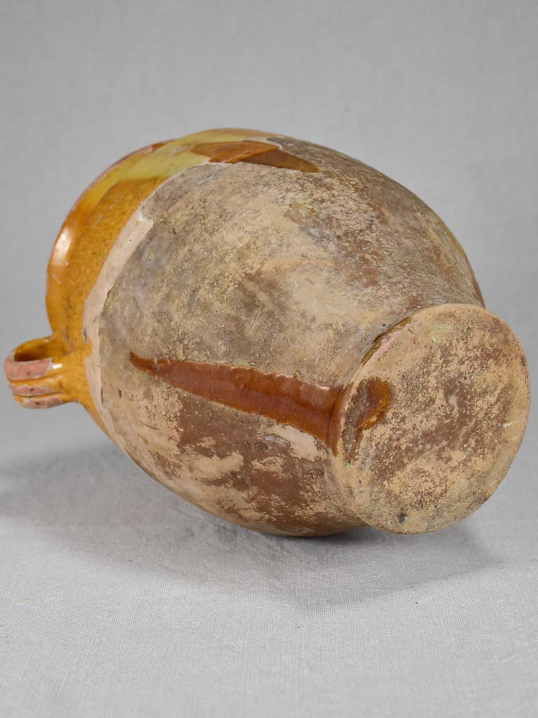 Antique French confit pot with yellow glaze 11"