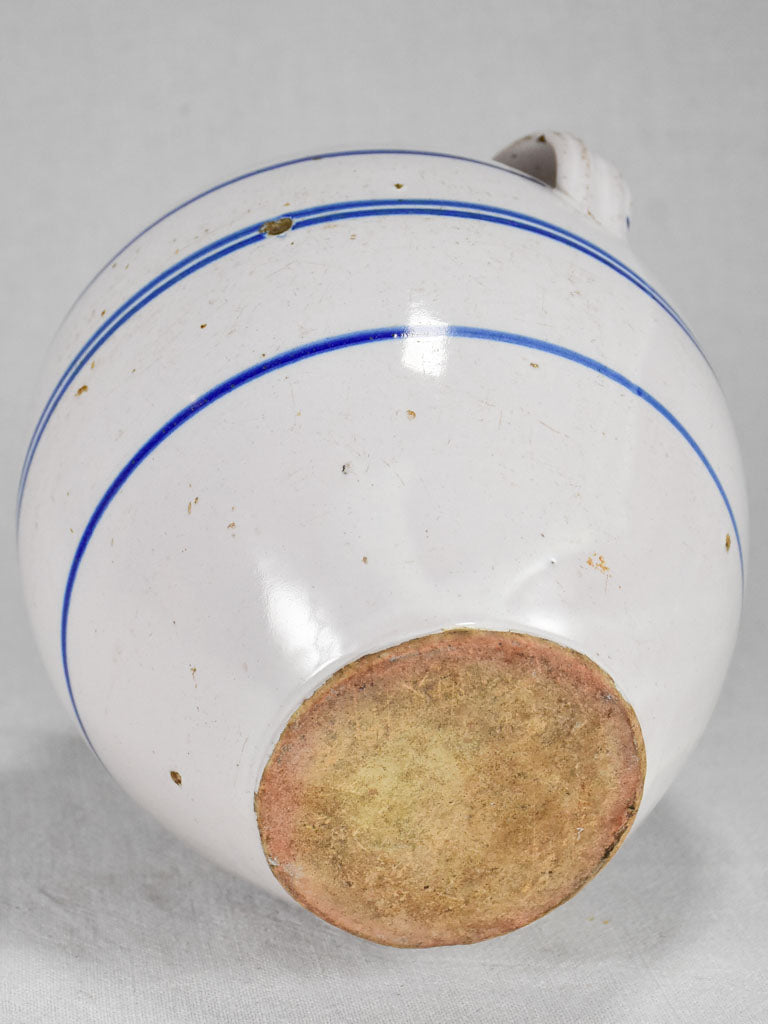 Antique French confit pot from Sète - white with blue stripes 9½"