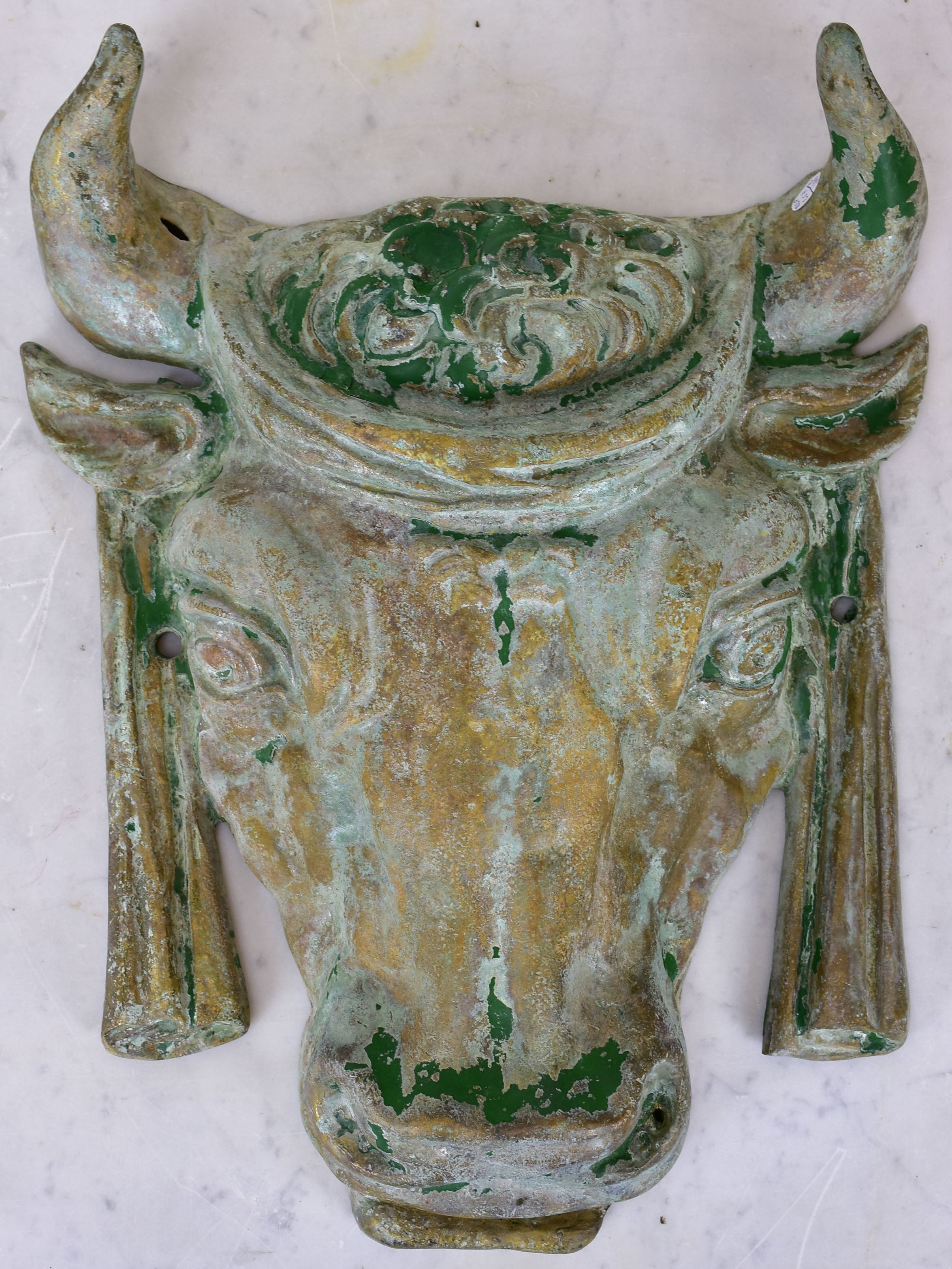 Antique French bull's head from a butcher shop