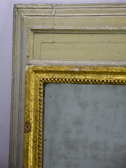 Antique French trumeau mirror with sage and gilt frame 26¾" x 27¼"