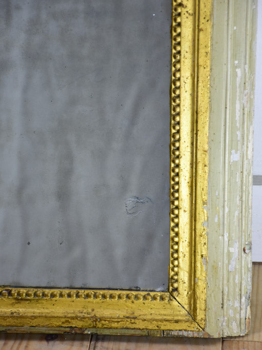 Antique French trumeau mirror with sage and gilt frame 26¾" x 27¼"