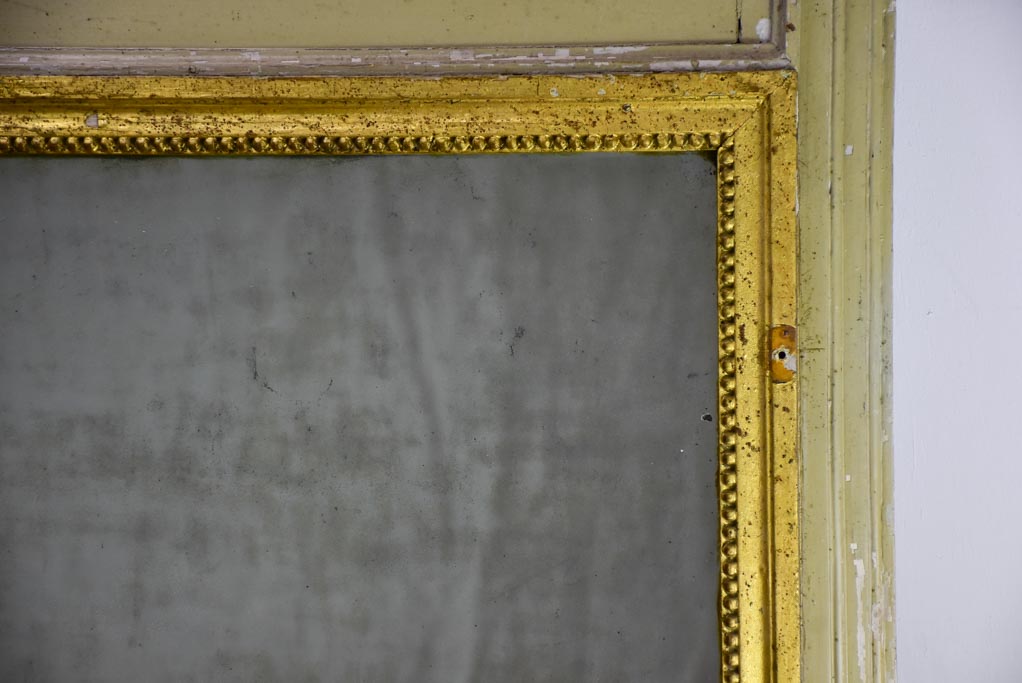 Antique French trumeau mirror with sage and gilt frame 26¾" x 27¼"