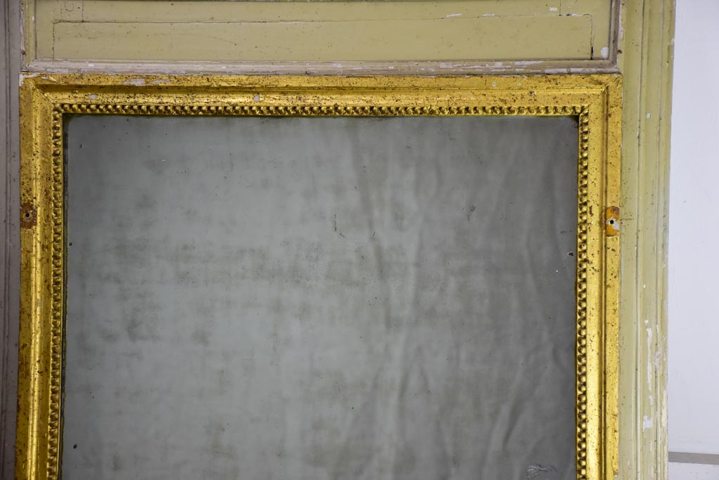 Antique French trumeau mirror with sage and gilt frame 26¾" x 27¼"