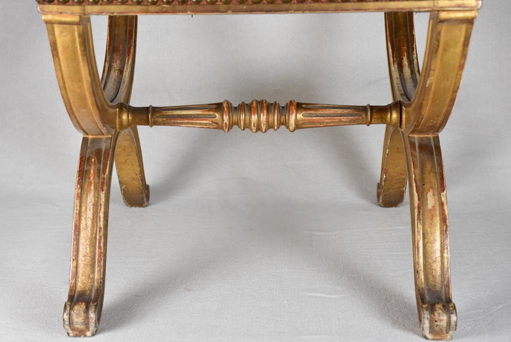 Napoleon III curule stool with cross-stitch upholstery