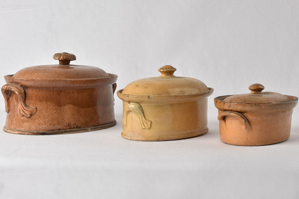3 x 19th century lidded oven dishes - terrines