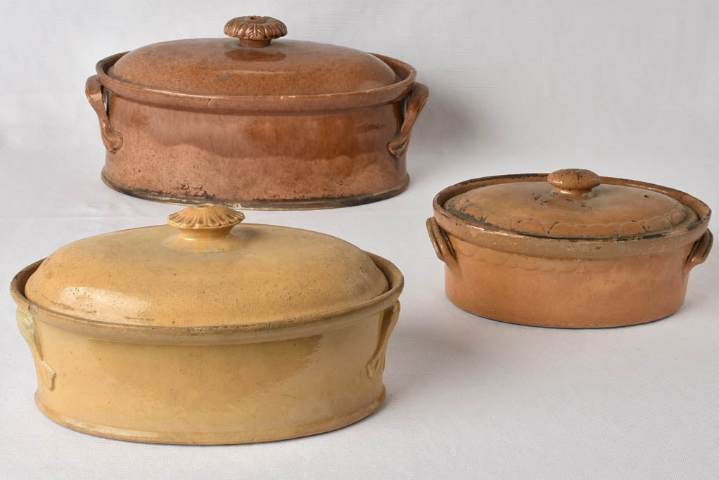 3 x 19th century lidded oven dishes - terrines
