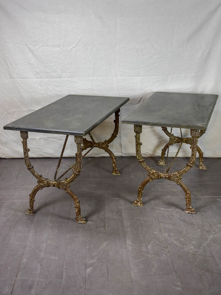 Pair of 19th Century Directoire rectangular tables with black marble 47¼" x 25¼"