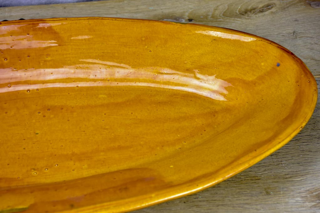 Very large ceramic platter with ochre glaze - Cliousclat Drome 1960's 26"