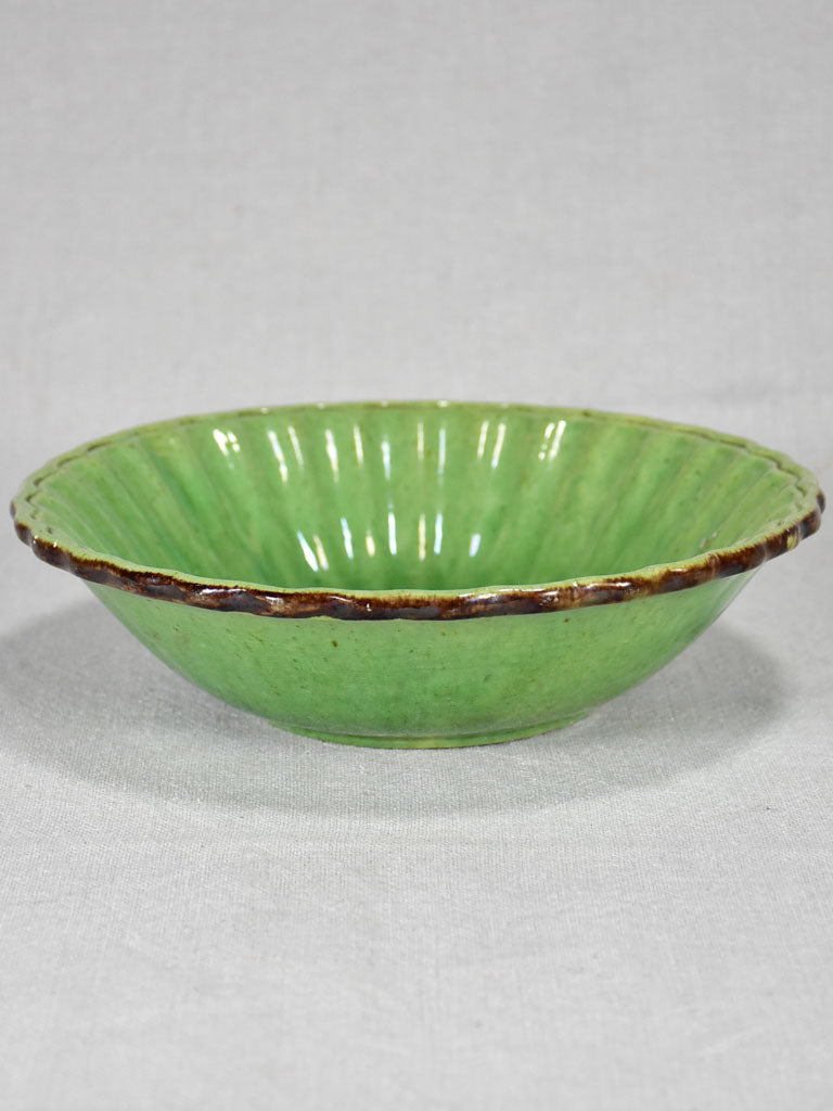 Antique French bowl from Dieulefit with green glaze 9"