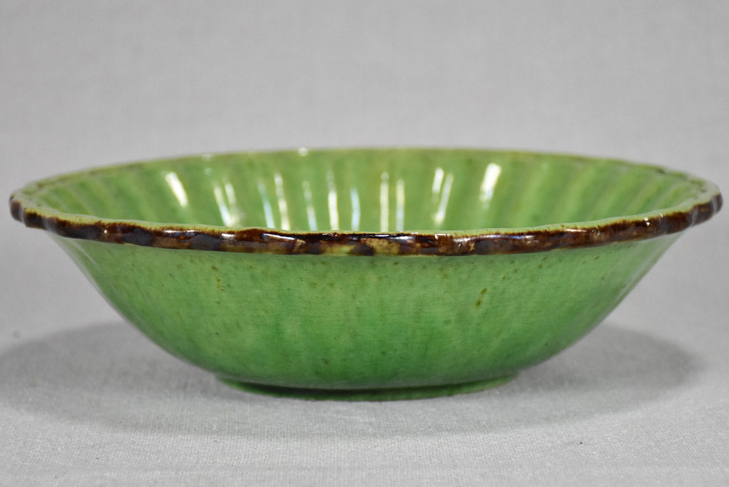 Antique French bowl from Dieulefit with green glaze 9"