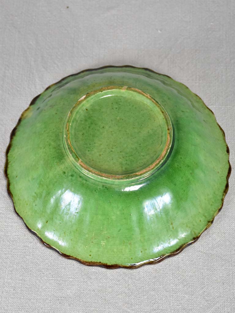 Antique French bowl from Dieulefit with green glaze 9"