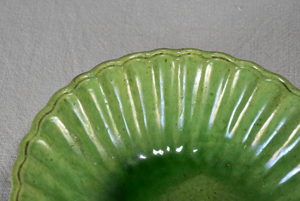 Antique French oval bowl from Dieulefit with green glaze 11"