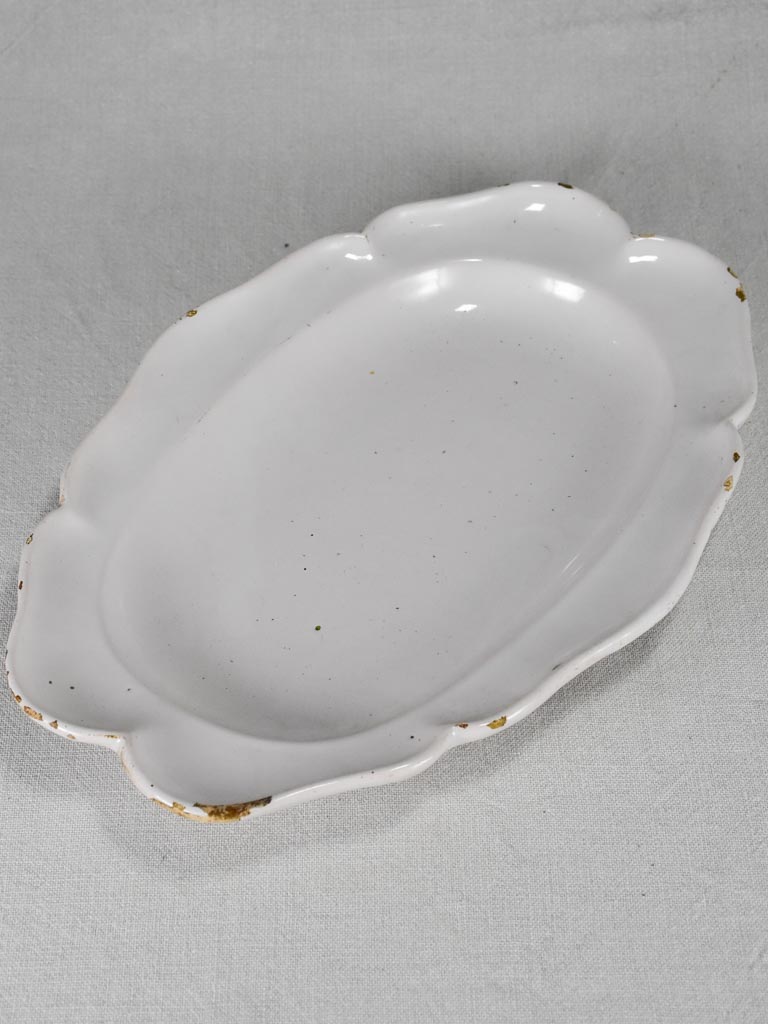 Antique French earthenware platter with scalloped edge 15¾"