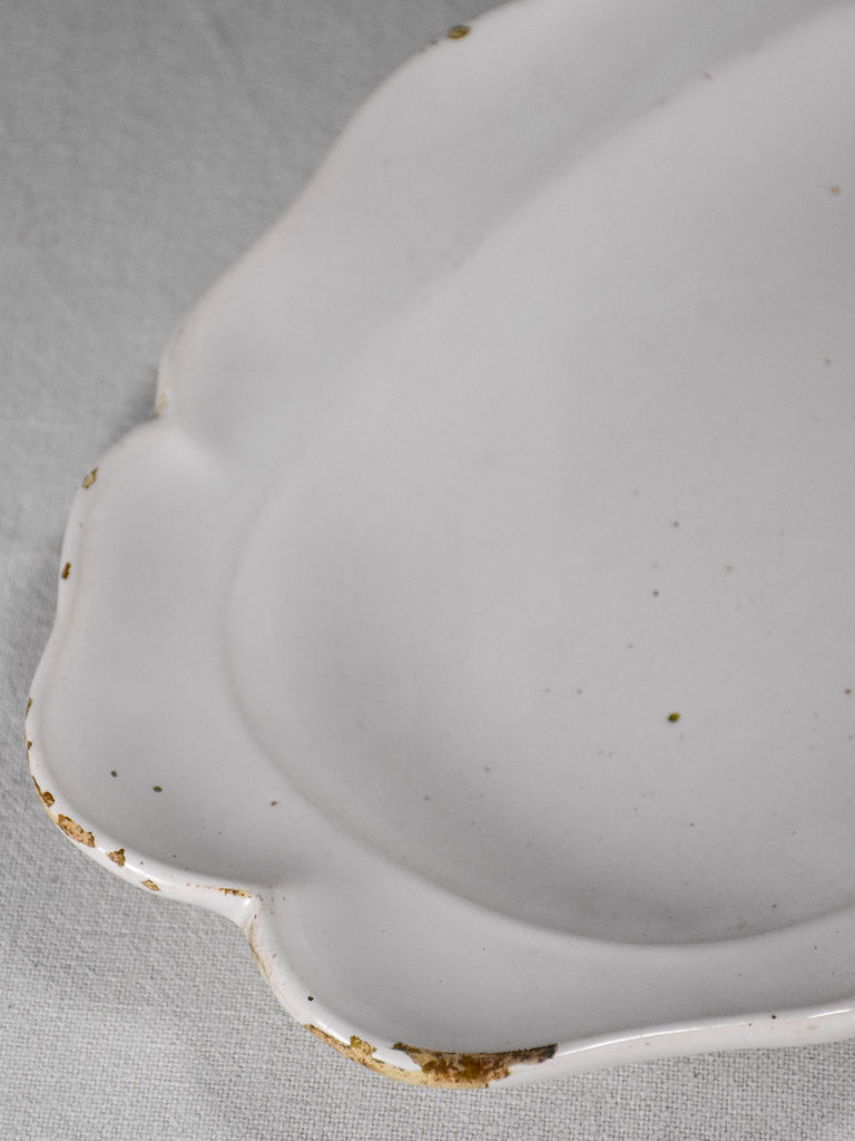Antique French earthenware platter with scalloped edge 15¾"