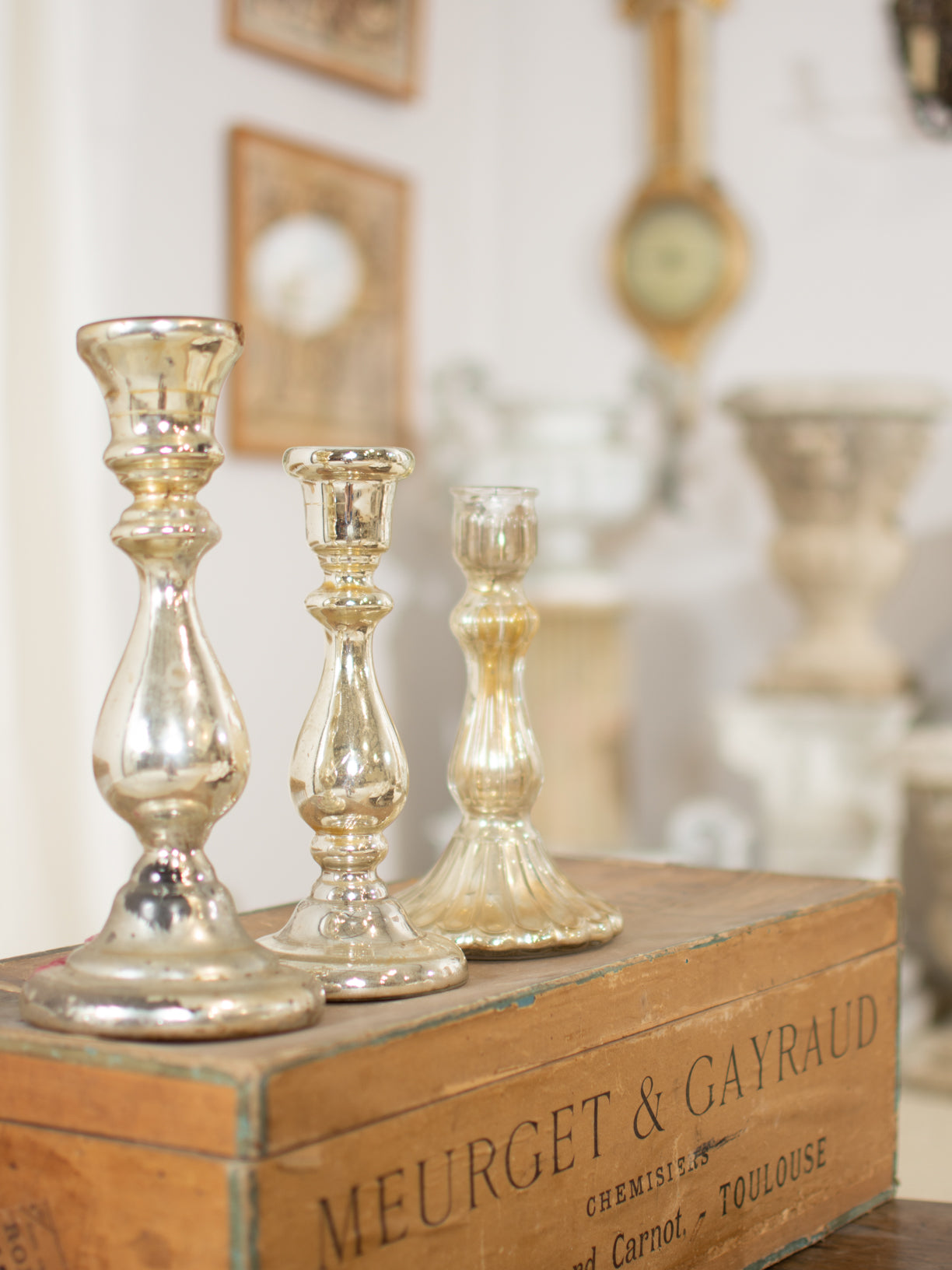 Large 19th Century Mercury glass candlestick