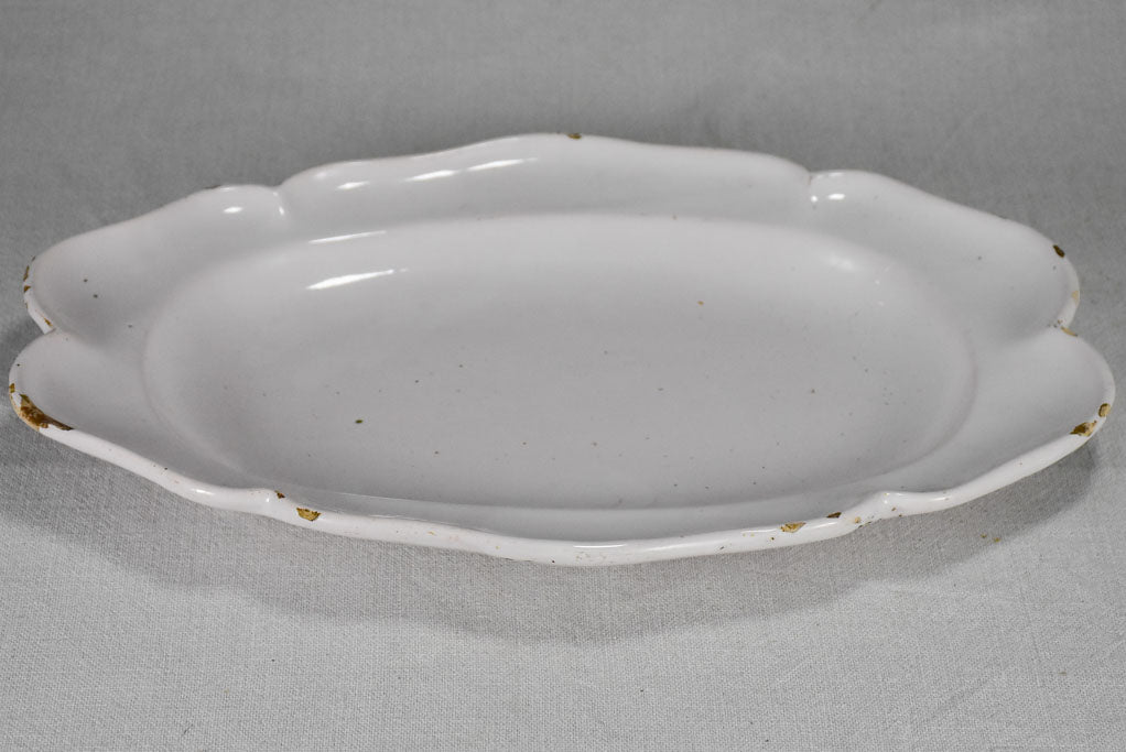 Antique French earthenware platter with scalloped edge 15¾"