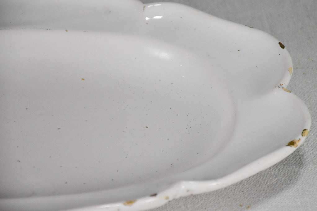 Antique French earthenware platter with scalloped edge 15¾"