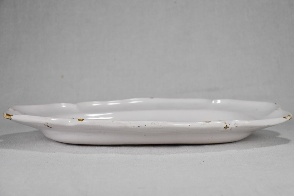 Antique French earthenware platter with scalloped edge 15¾"