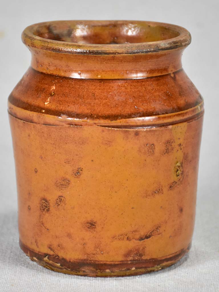 Small antique French preserving pot with orange / ochre glaze