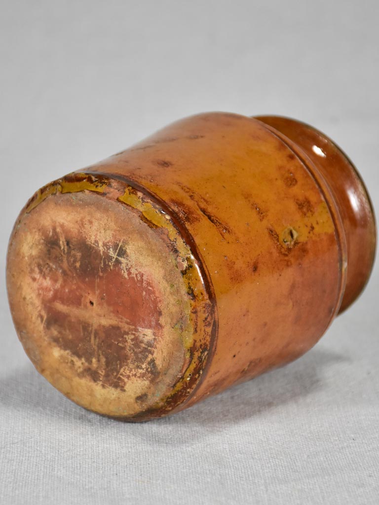 Small antique French preserving pot with orange / ochre glaze