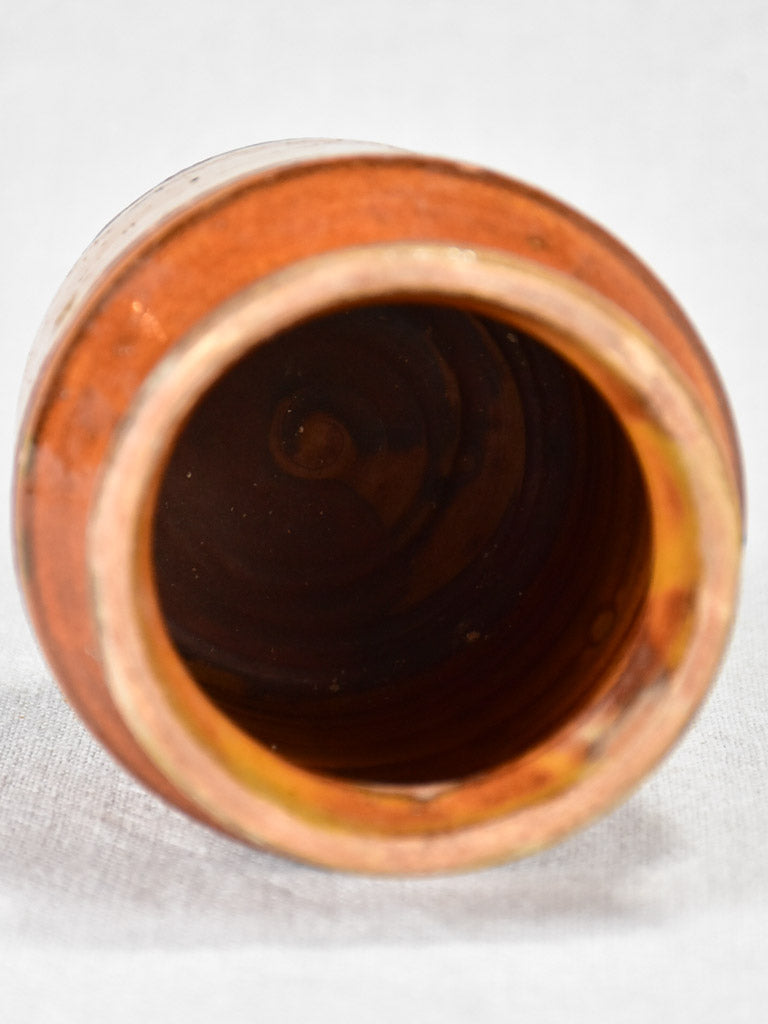 Small antique French preserving pot with orange / ochre glaze