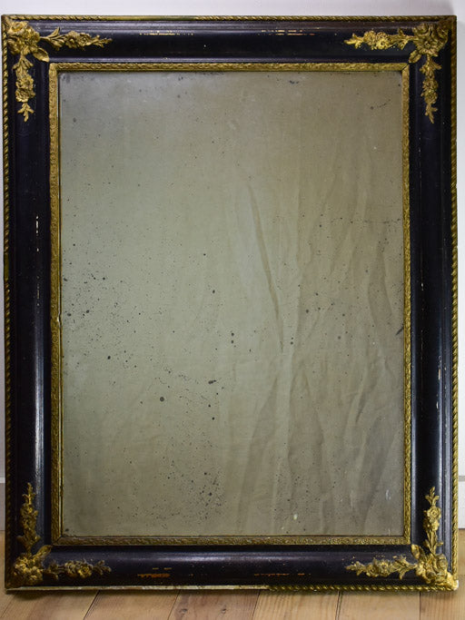 Large antique French mirror with black and gold frame 31" x 39½"