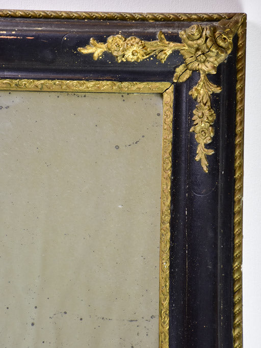 Large antique French mirror with black and gold frame 31" x 39½"