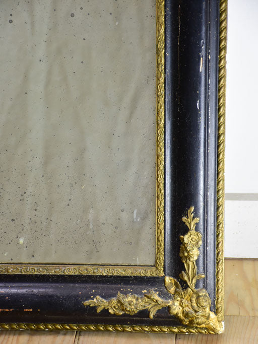 Large antique French mirror with black and gold frame 31" x 39½"