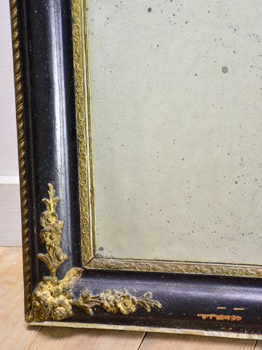 Large antique French mirror with black and gold frame 31" x 39½"