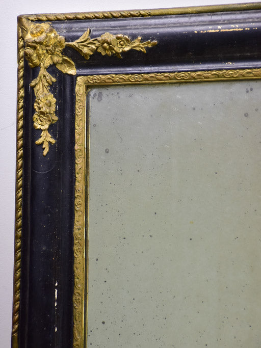 Large antique French mirror with black and gold frame 31" x 39½"