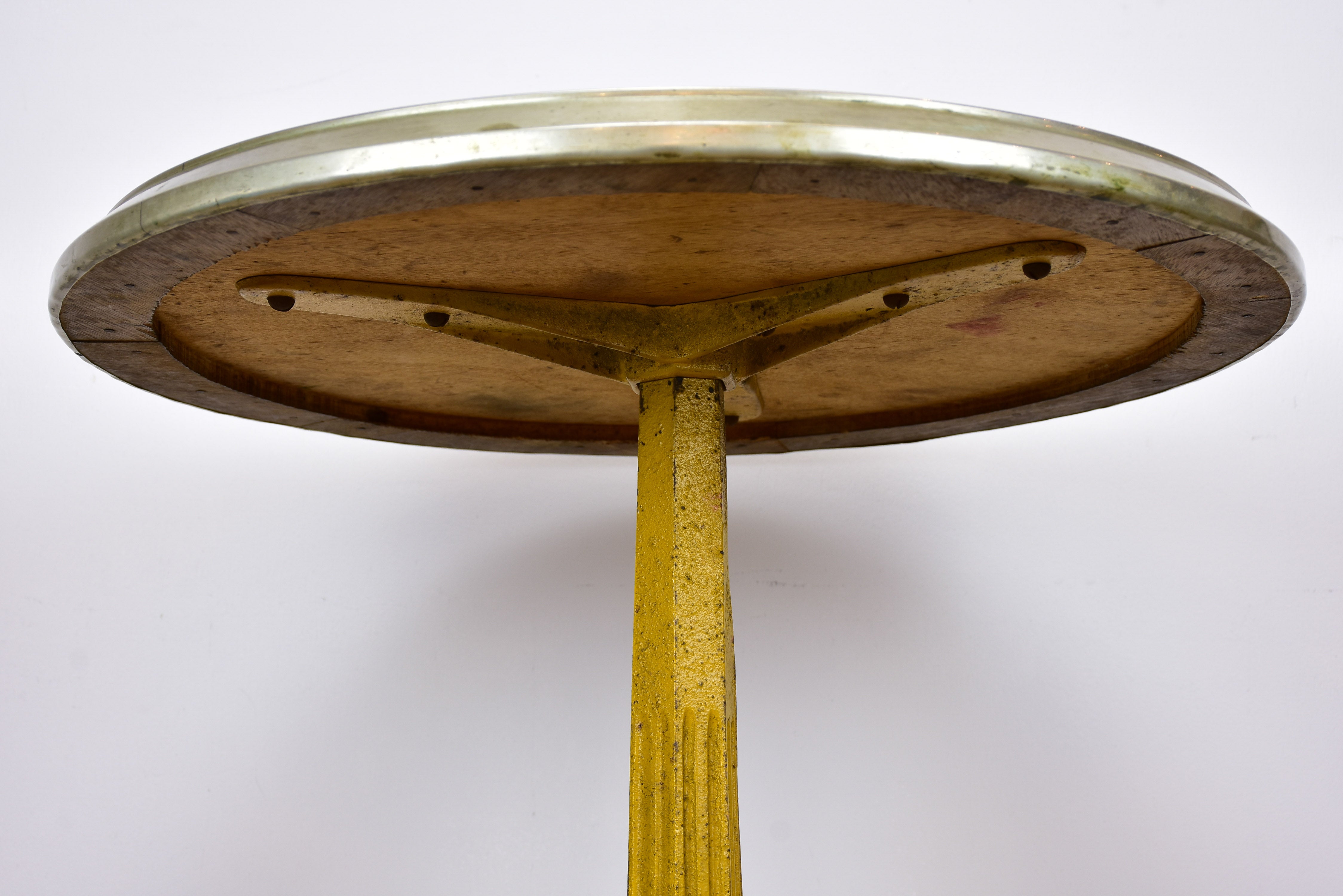 Antique French bistro table with cast iron base
