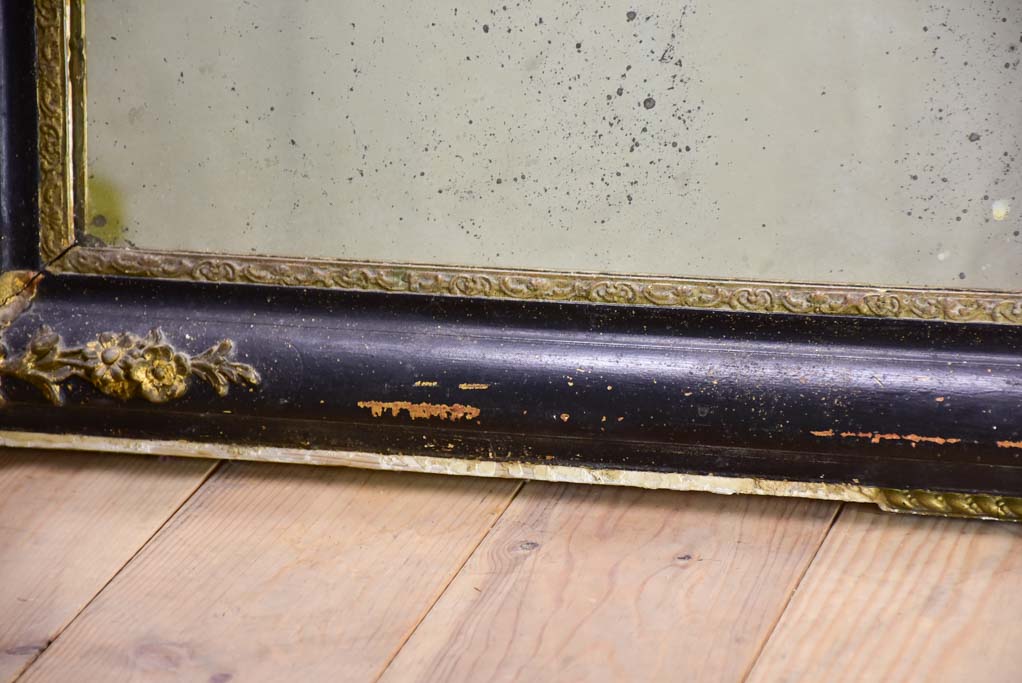 Large antique French mirror with black and gold frame 31" x 39½"