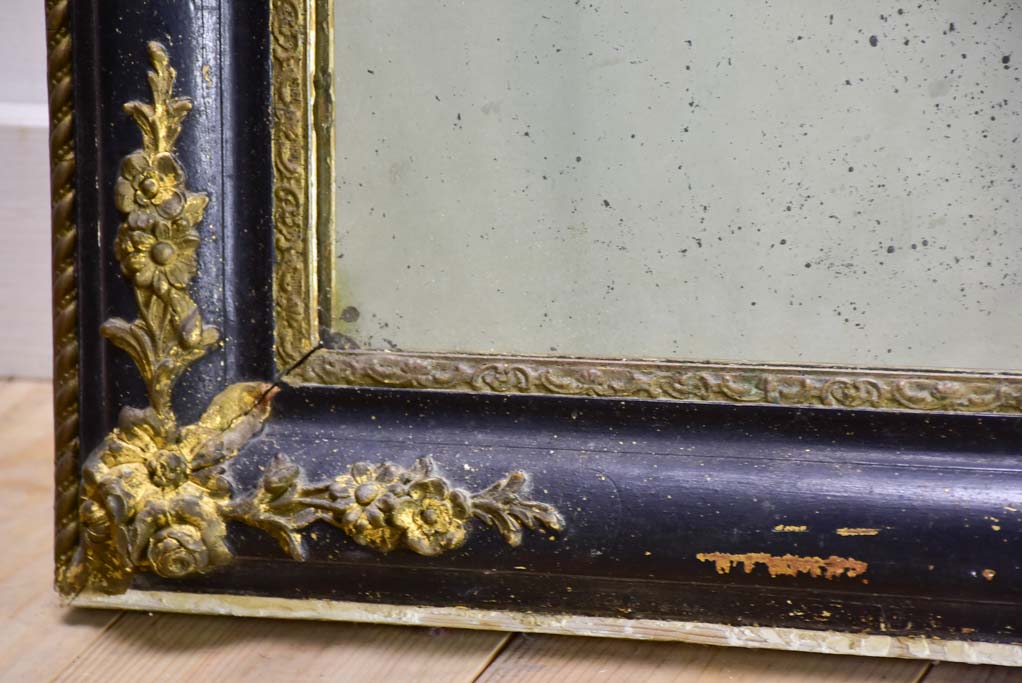 Large antique French mirror with black and gold frame 31" x 39½"