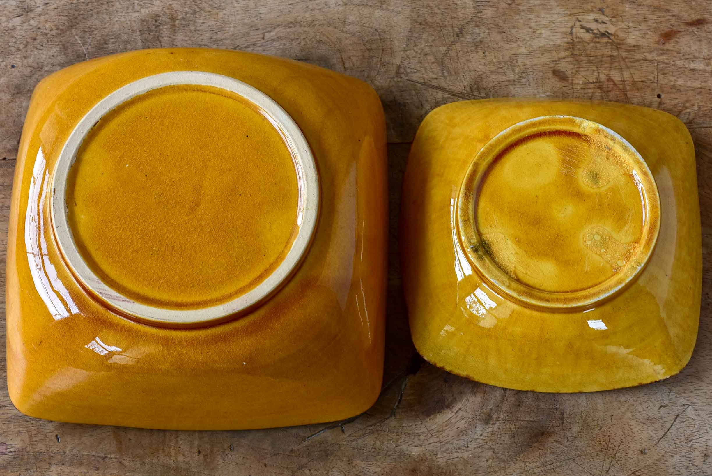 Two vintage Dieulefit bowls with ochre glaze