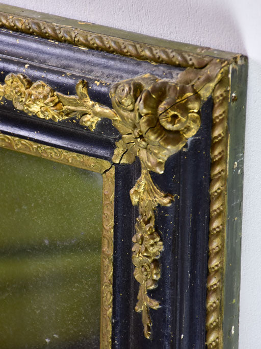 Large antique French mirror with black and gold frame 31" x 39½"