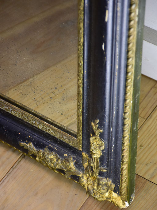 Large antique French mirror with black and gold frame 31" x 39½"