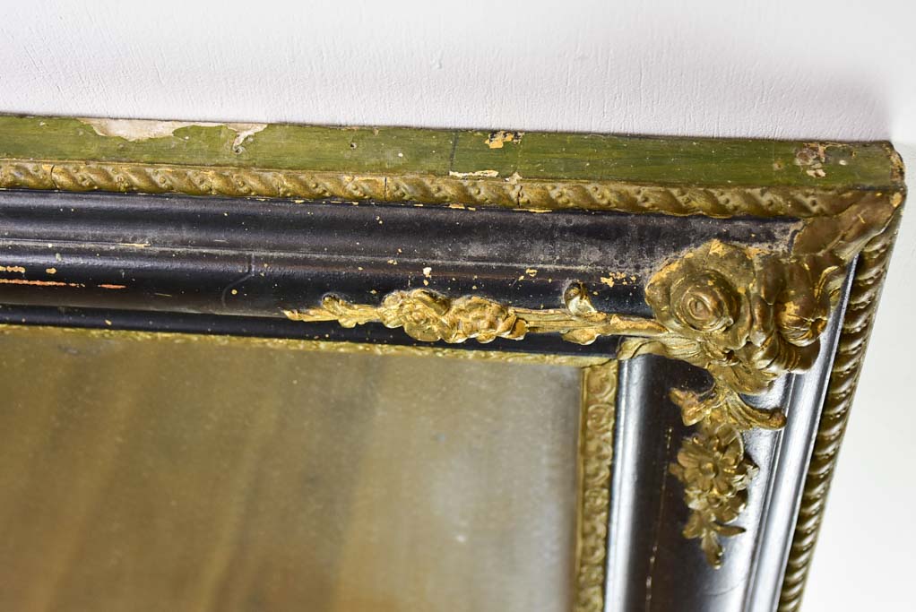 Large antique French mirror with black and gold frame 31" x 39½"