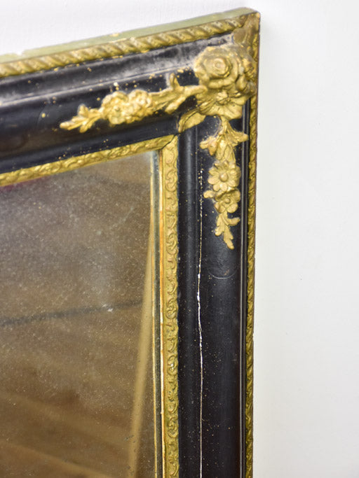 Large antique French mirror with black and gold frame 31" x 39½"
