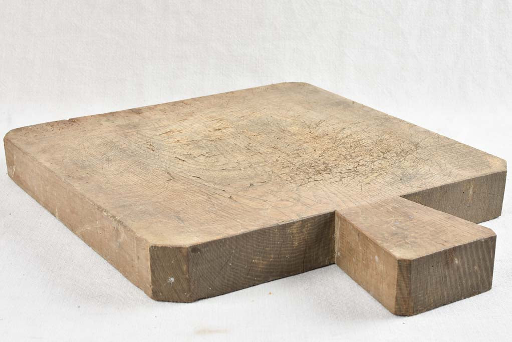Antique French square cutting board with tapered handle 16½"