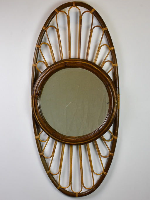 Large vintage French mirror - oval with woven cane frame 43" x 19¾"