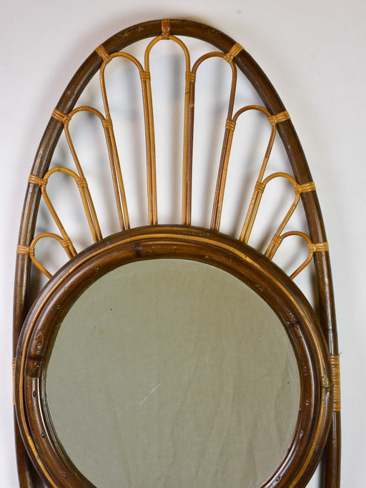 Large vintage French mirror - oval with woven cane frame 43" x 19¾"