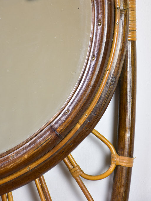 Large vintage French mirror - oval with woven cane frame 43" x 19¾"