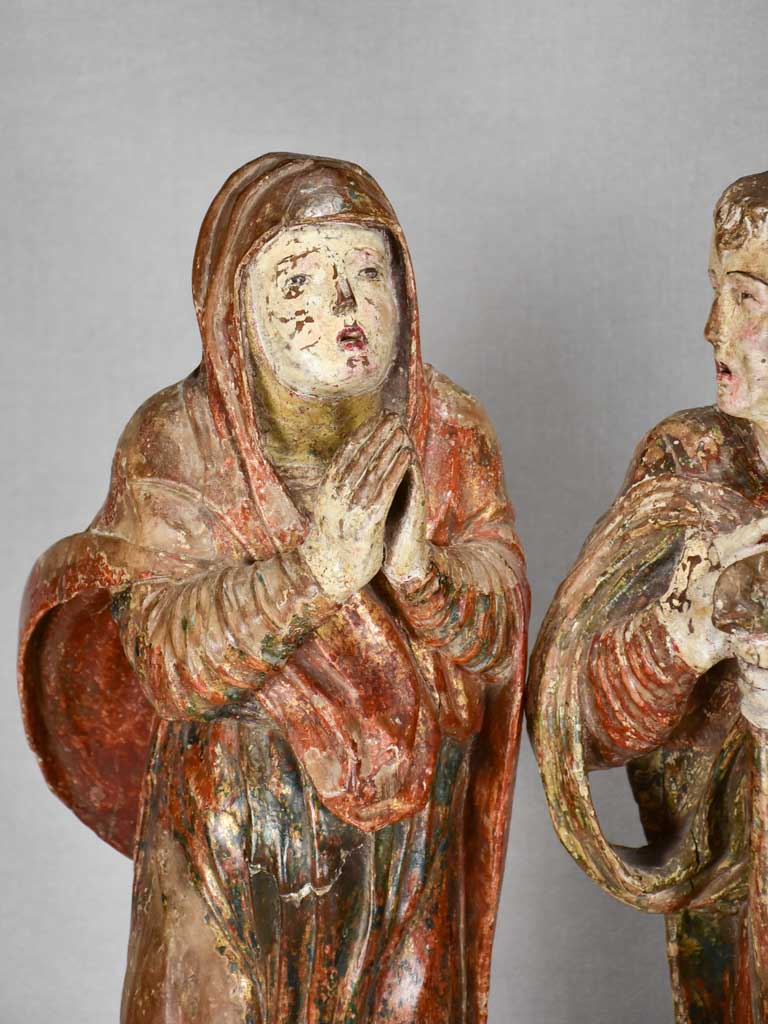 Pair of 16th-century religious statues 24¾"