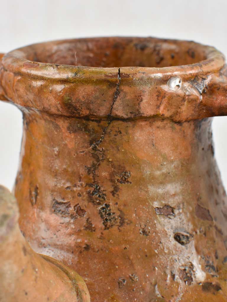 Antique French terracotta walnut oil pitcher from the Auvergne 14¼"