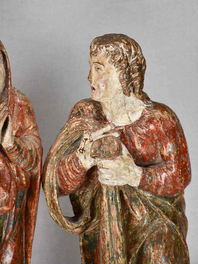 Pair of 16th-century religious statues 24¾"