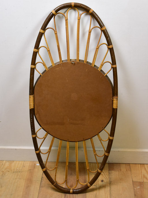 Large vintage French mirror - oval with woven cane frame 43" x 19¾"