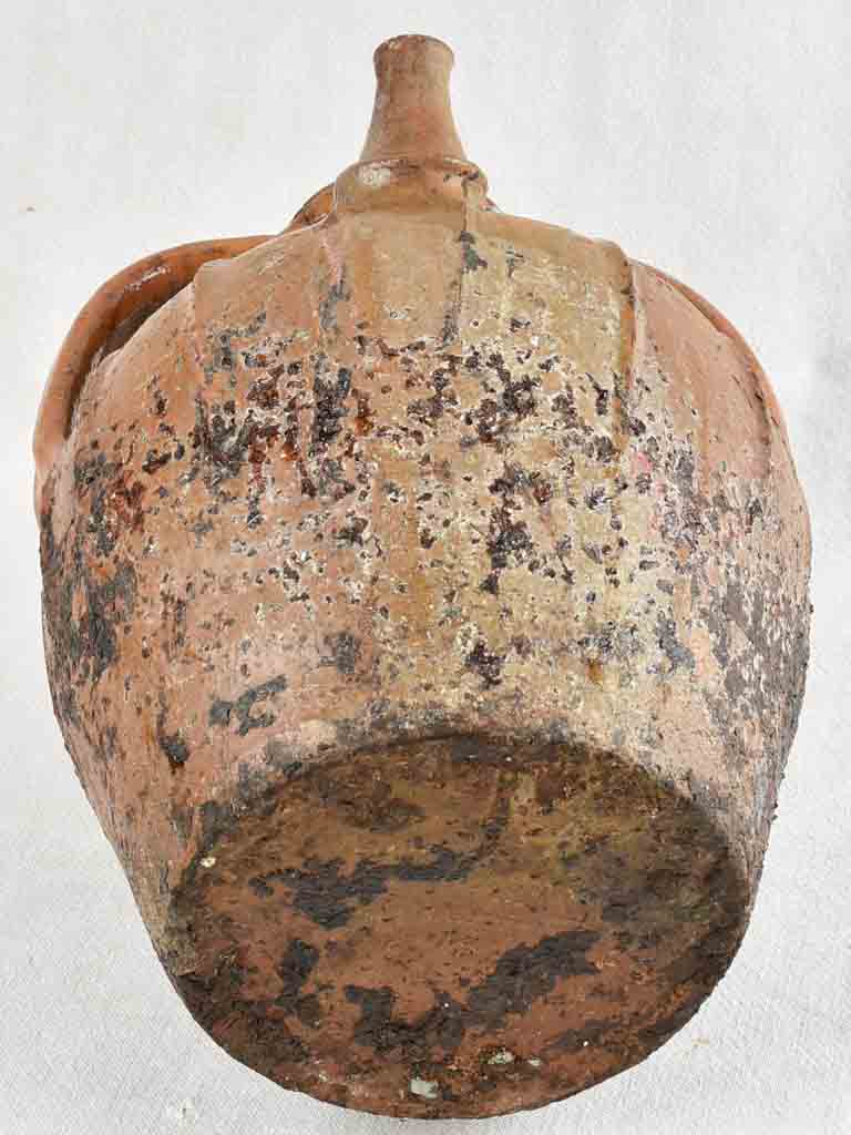 Antique French terracotta walnut oil pitcher from the Auvergne 14¼"