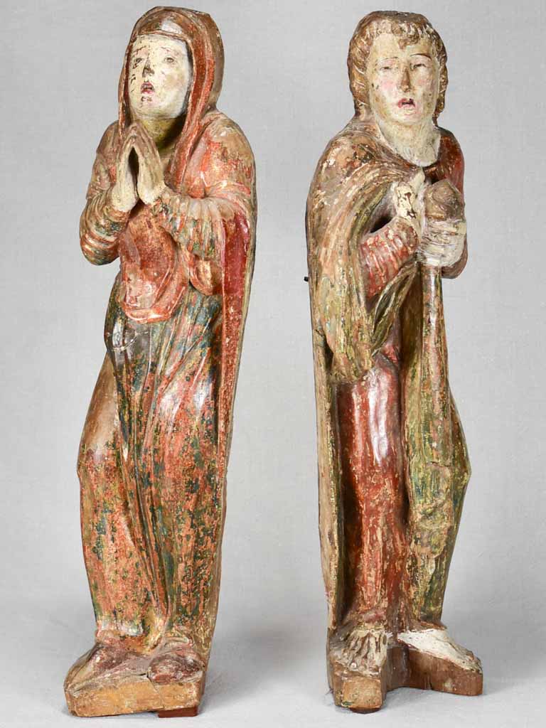 Pair of 16th-century religious statues 24¾"