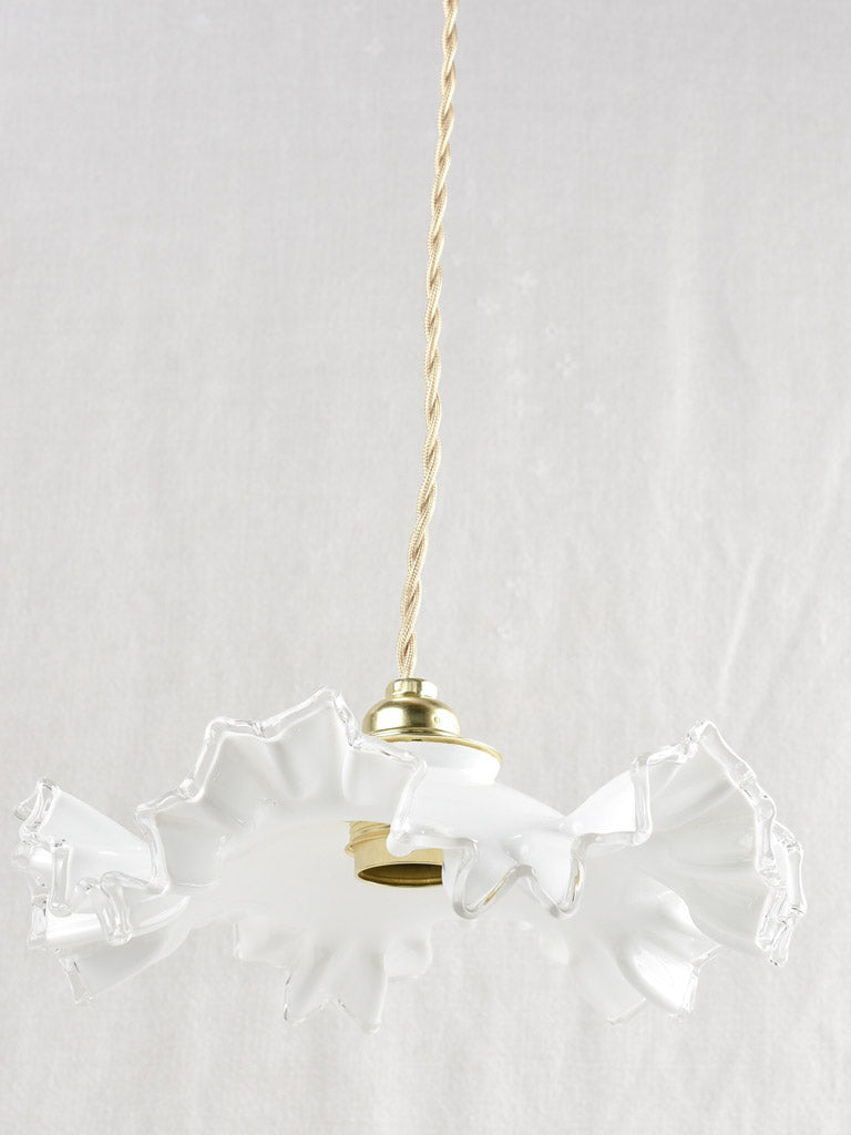 Antique French opaline pendant light fixture - frilly - 10¼"
